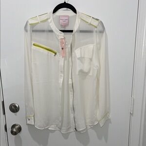 Romeo & Juliet Couture Sheer Blouse with Yellow Trim Women’s top size medium
